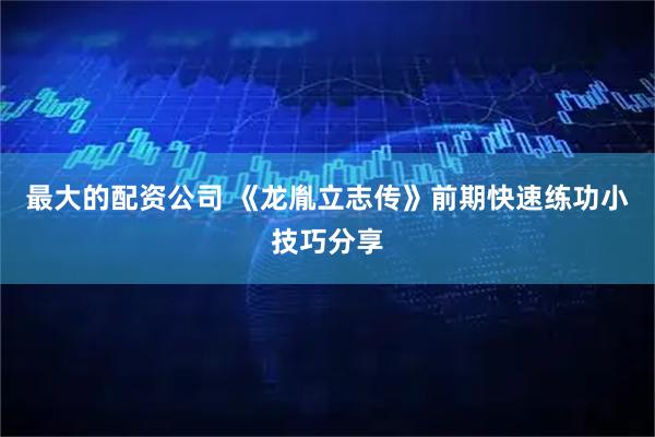 最大的配资公司 《龙胤立志传》前期快速练功小技巧分享